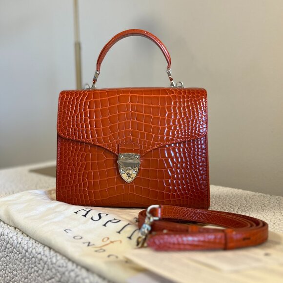 Aspinal of London Mayfair Bag Deep Shine Marmalade Ombre Croc - Picture 14 of 14